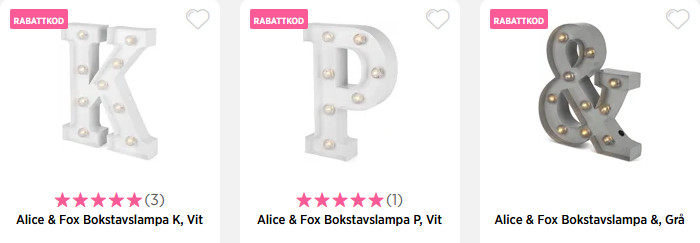 Alice & Fox lampor, bokstäver