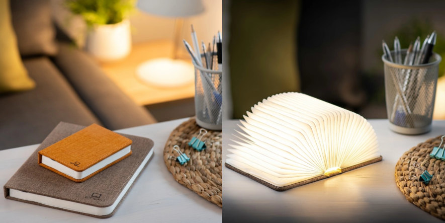 Smart Book Light från Gingko, bokformad lampa som kan fällas ut och ge belysning