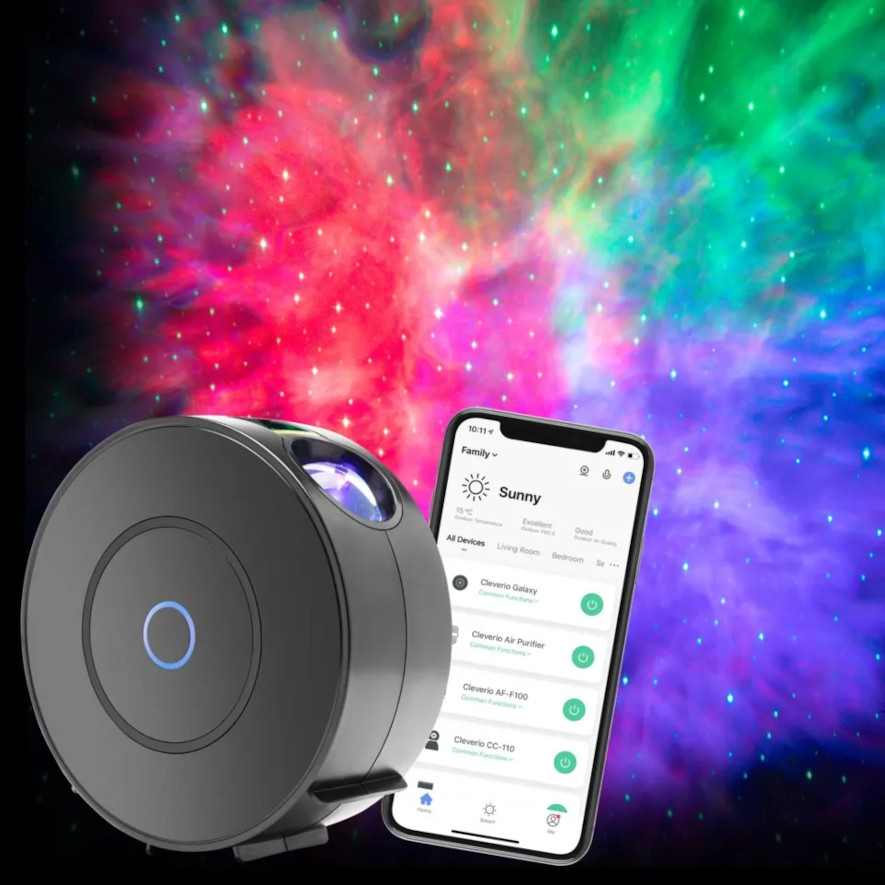 Cleverio Smart Galaxy nattlampa projicerar en stjärnhimmel i rummet